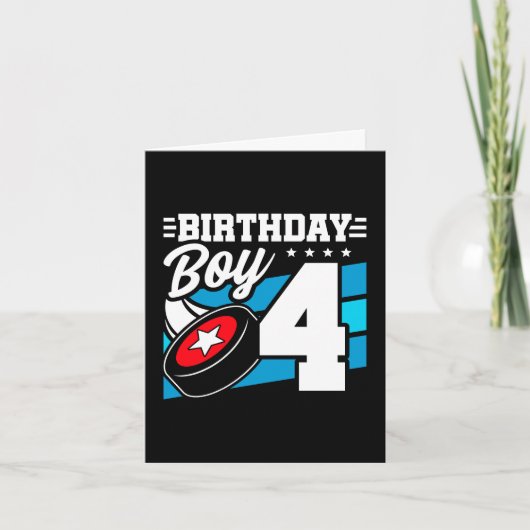 4 Jaar Oud Hockey Party Thema 4e Verjaardag Jongen Kaart (Voorkant)