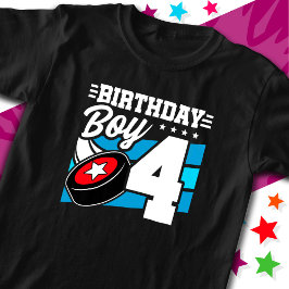 4 Jaar Oud Hockey Party Thema 4e Verjaardag Jongen T-shirt