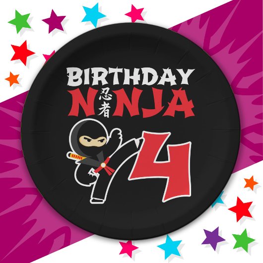4 Jaar Oud Karate Ninja Party Kinder 4e Verjaardag Papieren Bordje