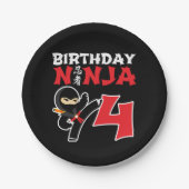 4 Jaar Oud Karate Ninja Party Kinder 4e Verjaardag Papieren Bordje (Voorkant)