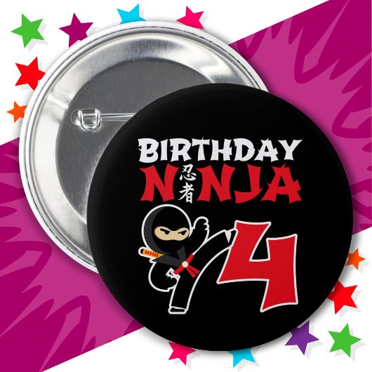 4 Jaar Oud Karate Ninja Party Kinder 4e Verjaardag Ronde Button 5,7 Cm