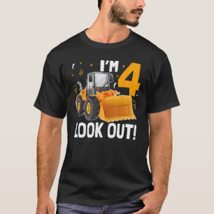 4 Jaar Oud Kijk uit Kind Bulldozer Vrachtwagen Ver T-shirt