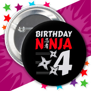 4 Jaar Oud Ninja Party Sterren Kinder 4e Verjaarda Ronde Button 5,7 Cm