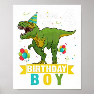 4 jaar oud Shirt 4e verjaardag Jongen T Rex Dinosa Poster