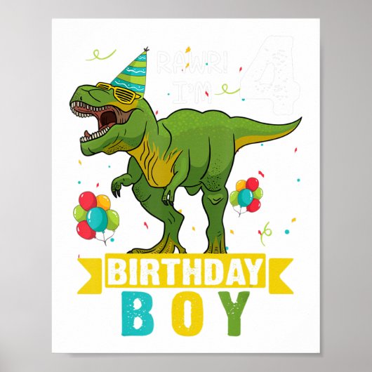 4 jaar oud Shirt 4e verjaardag Jongen T Rex Dinosa Poster (Voorkant)