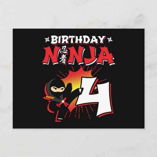 4 jaar oud stripboek stijl ninja 4e verjaardag briefkaart (Voorkant)