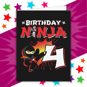 4 jaar oud stripboek stijl ninja 4e verjaardag kaart