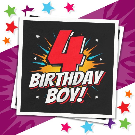 4 Jaar Oud Superheld Verjaardag Jongen 4e Verjaard Servet