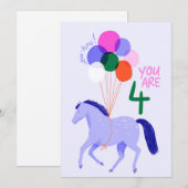 4 Jaar Oud Verjaardag Kaart met Paard & Ballonnen (Voorkant / Achterkant)