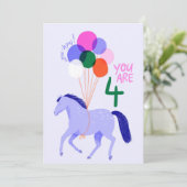 4 Jaar Oud Verjaardag Kaart met Paard & Ballonnen (Staand voorkant)