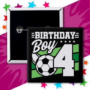 4 Jaar Oud Voetbal Football Feest 4e Verjaardag Jo Vierkante Button 5,1 Cm