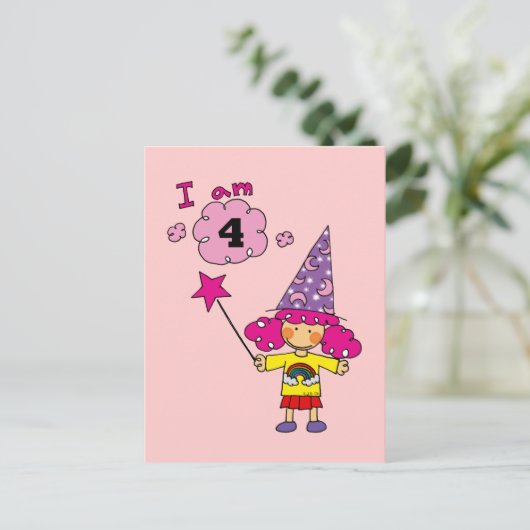 4 jaar oude goochelaar meisje briefkaart (Staand voorkant)