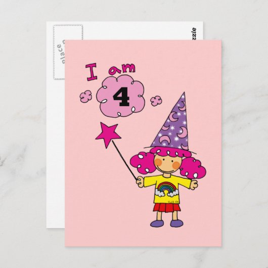 4 jaar oude goochelaar meisje briefkaart (Voorkant / Achterkant)