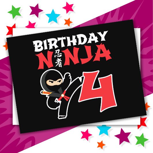 4 Jaar Oude Karate Ninja Feestje Kinderen 4e Verja Briefkaart