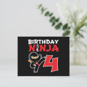 4 Jaar Oude Karate Ninja Feestje Kinderen 4e Verja Briefkaart (Staand voorkant)