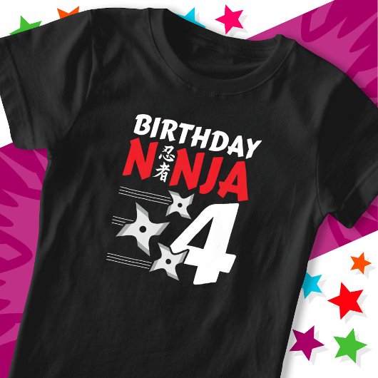 4 Jaar Oude Ninja Feeststerren Kinderen 4e Verjaar T-shirt