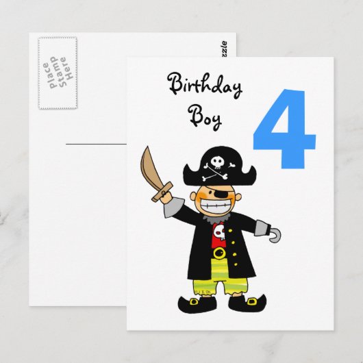 4 jaar oude piraat jongen briefkaart (Voorkant / Achterkant)