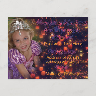 4 jaar oude prinses Birthday-uitnodigingen met rug Kaart