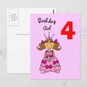 4 jaar oude prinses (bruin haar) briefkaart (Voorkant / Achterkant)