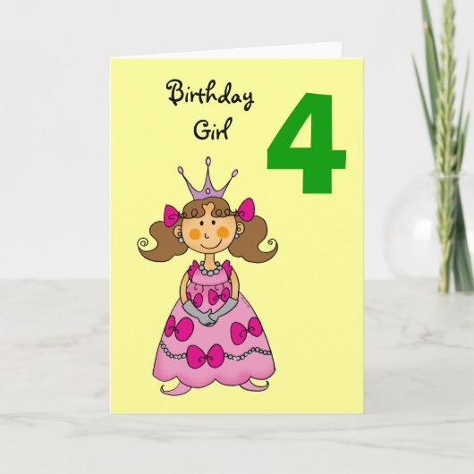 4 jaar oude prinses (bruin haar) kaart (Voorkant)