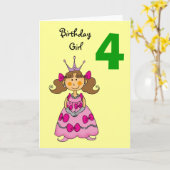 4 jaar oude prinses (bruin haar) kaart (Gele Bloem)