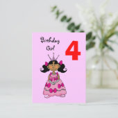 4 jaar oude prinses (zwart haar) briefkaart (Staand voorkant)