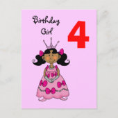 4 jaar oude prinses (zwart haar) briefkaart (Voorkant)