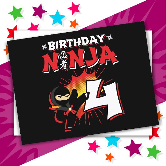 4 Jaar Oude Strips Ninja 4e Verjaardag Briefkaart