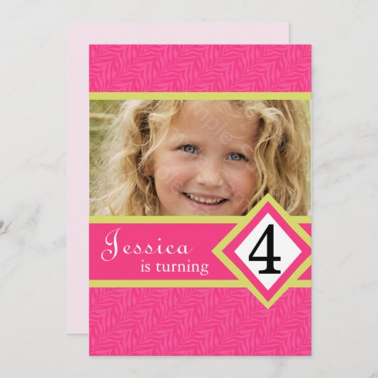 4 jaar oude uitnodiging van de Birthday Party Zebr (Voorkant / Achterkant)