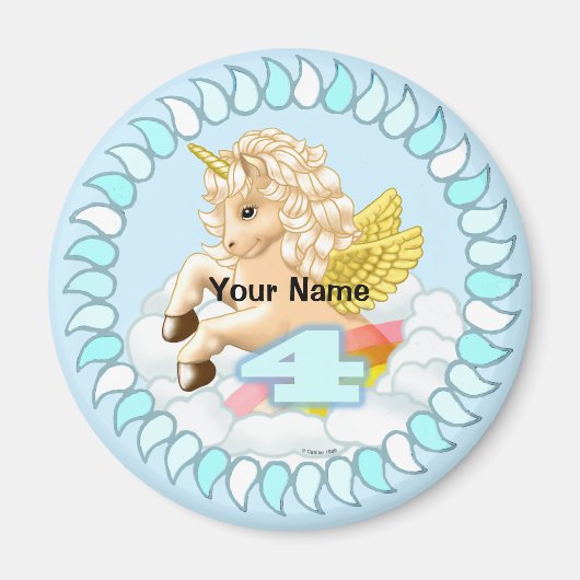 4 jaar oude Verjaardag Eenhoorn magneet (Voorkant)