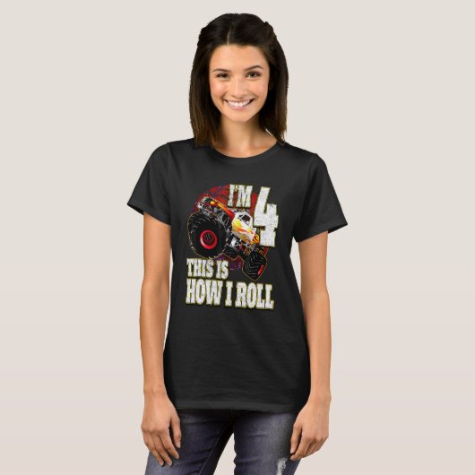 4 jaar oude verjaardag houdt van monster Truck T-shirt (Voorkant volledig)