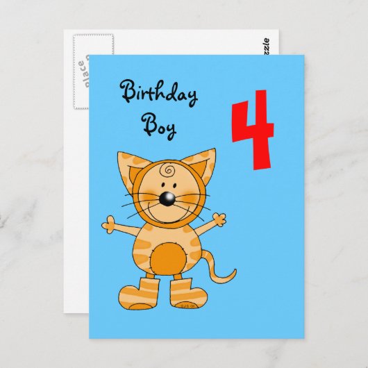 4 jaar oude verjaardag jongen briefkaart (Voorkant / Achterkant)