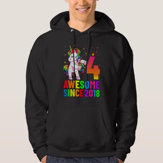 4 jaar oude verjaardag Unicorn Flossing 4th Birthd Hoodie (Voorkant)