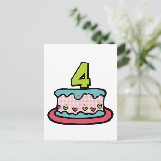 4 jaar oude verjaardagsCake Briefkaart (Staand voorkant)