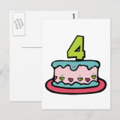 4 jaar oude verjaardagsCake Briefkaart (Voorkant / Achterkant)