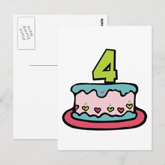 4 jaar oude verjaardagsCake Briefkaart (Voorkant / Achterkant)
