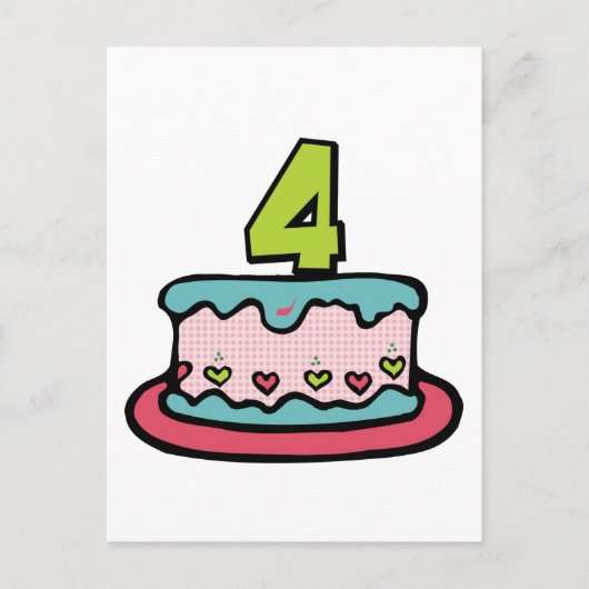4 jaar oude verjaardagsCake Briefkaart (Voorkant)