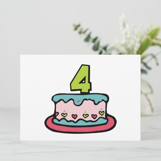 4 jaar oude verjaardagsCake Kaart (Staand voorkant)