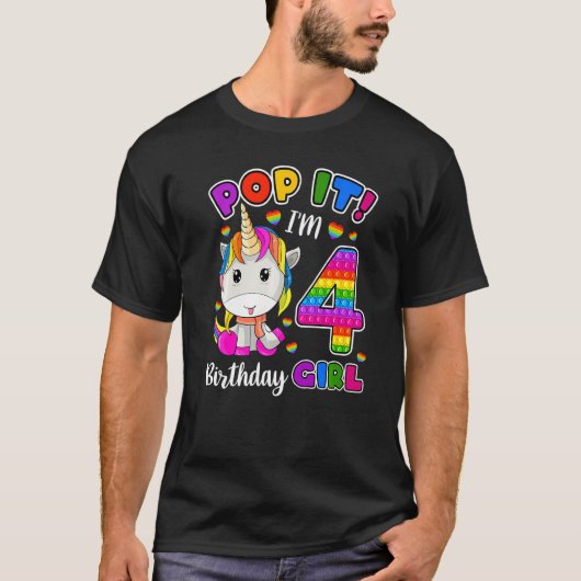 4 jaar oude vierde verjaardag Unicorn Girls Pop it T-shirt (Voorkant)