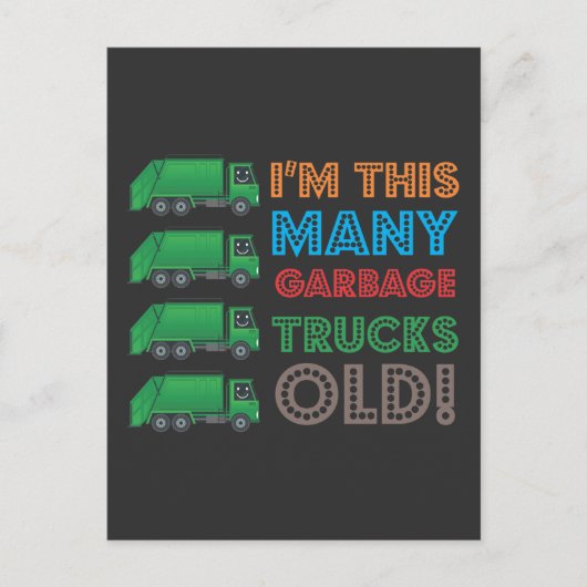 4 Jaar Oude Vuilnisman Vuilniswagen 4e Verjaardag Briefkaart (Voorkant)