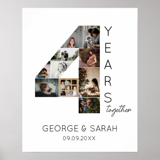 4 Jaar Samen Foto Collage Huwelijksjubileum Poster (Voorkant)