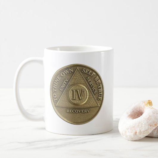 4 Jaar Sober Medallion Munt Gelukkig Jubileum Koffiemok (Met donut)