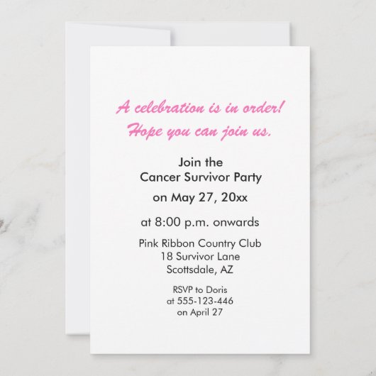 4 jaar Uitnodiging voor kankeroverlevende partij (Achterkant)