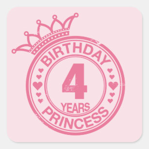 4 jaar - Verjaardag Prinses - roze Vierkante Sticker
