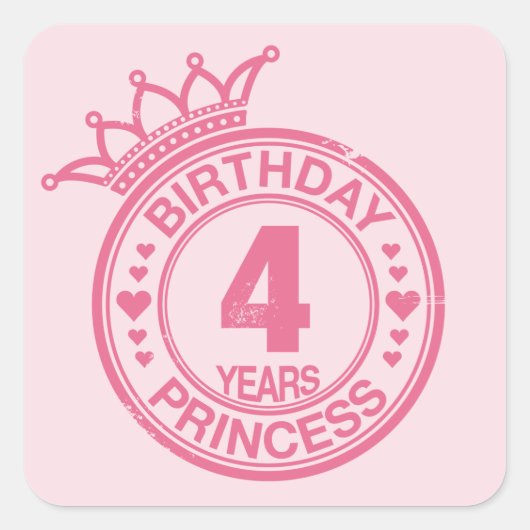 4 jaar - Verjaardag Prinses - roze Vierkante Sticker (Voorkant)