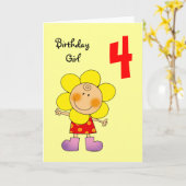 4 jarig meisje kaart (Gele Bloem)