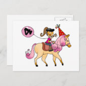 4-jarig meisje op een pony briefkaart (Voorkant / Achterkant)