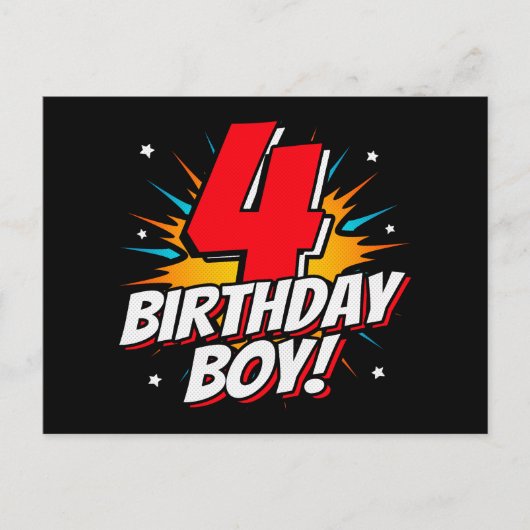 4-jarige superheld verjaardag jongen 4e verjaardag briefkaart (Voorkant)