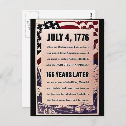 4 juli 1776 briefkaart (Voorkant / Achterkant)