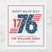 4 juli 1776 Onafhankelijkheidsdag Wijn Etiket (Enkel label)